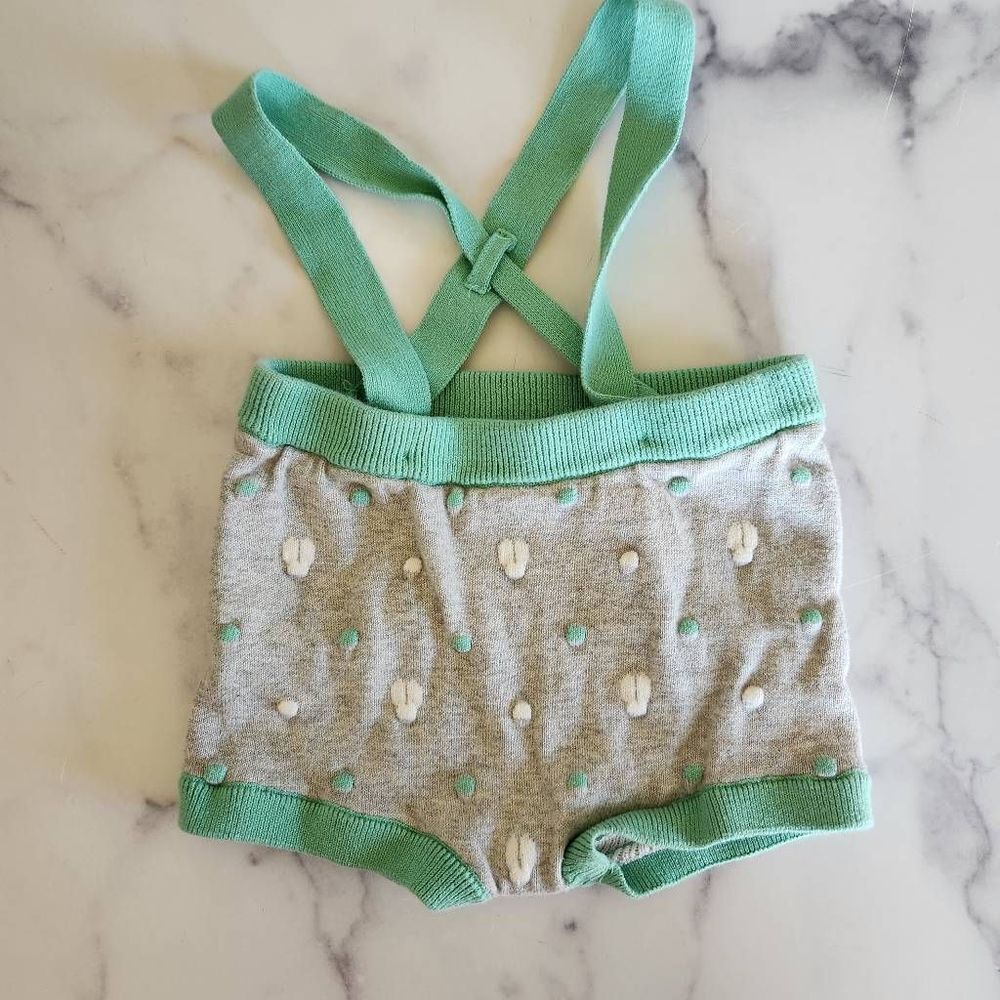 Cat & Jack 18 month baby unisex shorts overalls grey mint green puffer Polka dot